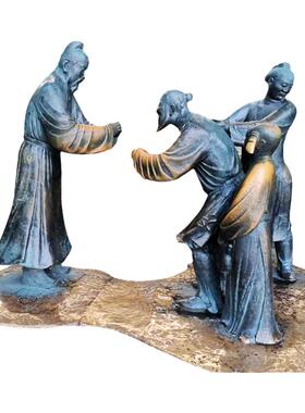 城市礼仪文化公园情景小品古代人物拱手礼玻璃钢雕塑户外艺术摆件