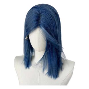蓝色短发假发女蕾丝全头套机械蓝深海蓝网红自然时尚中分热巴同款