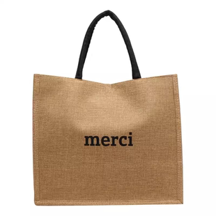 麻布手提包女手提袋拉链款时尚外出2024新款亚麻妈咪包通勤旅行包