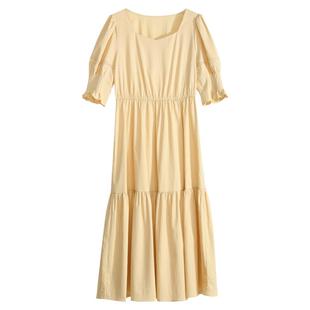 Yifini/易菲宽松方领中袖高腰连衣裙女夏季新款遮肉显瘦裙子