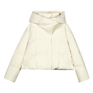 LESS灯芯绒短款羽绒服女冬大块面围裹烟囱领白鸭绒外套2OAC12950
