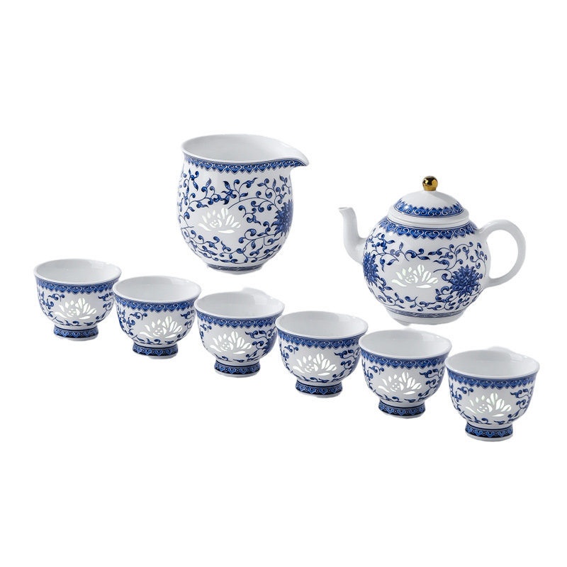 景德镇官方釉中彩青花瓷玲珑茶具套装家用泡茶壶茶杯轻奢送礼礼盒