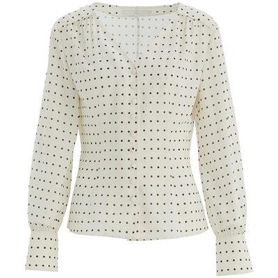 OBEG欧碧倩法式复古V领衬衫女秋轻职场通勤穿搭波点上衣10483018