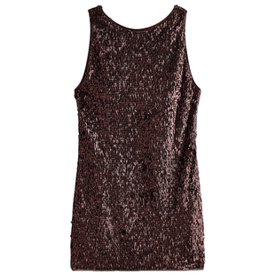 HM女装连衣裙冬季晚宴亮片老钱风无袖party小礼服1323522