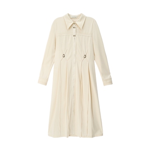 早春游记/MSLAN温柔氛围感翻领衬衫裙法式绣花白色连衣裙