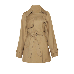 DPLAY卡其色翻领风衣女2026年春季新款设计感领口洋气短款外套