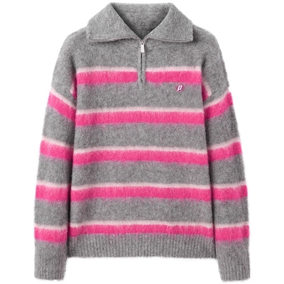 太平鸟女装条纹翻领毛衫休闲女针织衫A3EBE4246