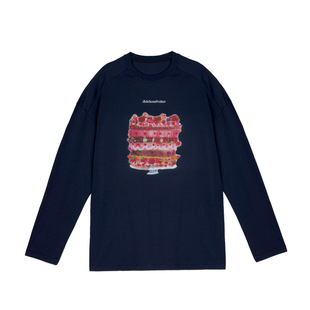 MIICHOUS米丘寺 生日快乐1.1 高密纯棉礼物蛋糕印花圆领长袖T恤