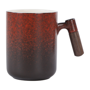 800ml大容量马克杯窑变陶瓷水杯复古粗陶咖啡杯子创意木柄啤酒杯