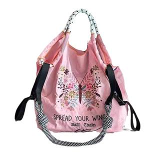 2025新款日系旅行袋ball chain刺绣环保袋购物袋尼龙手提斜挎包女