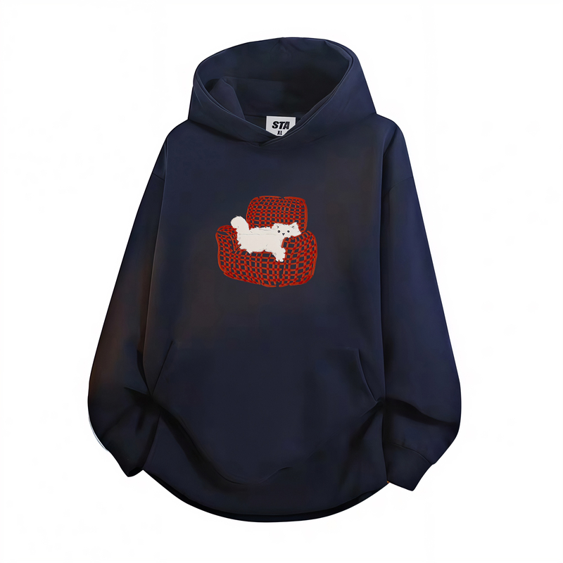 STA旗舰店美式潮牌小众设计感连帽卫衣男女秋冬季加绒黑色外套