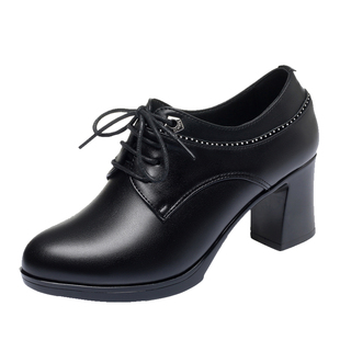 意尔康2026春季新款女鞋正品真皮女单鞋时尚休闲高跟粗跟软牛皮鞋