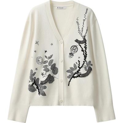 播商场同款V领显瘦针织开衫女24春秋宽松刺绣外套BDR3UD1946