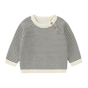 Oak mont儿童加绒毛衣婴儿秋冬一体绒针织衫女童宝宝条纹打底衫