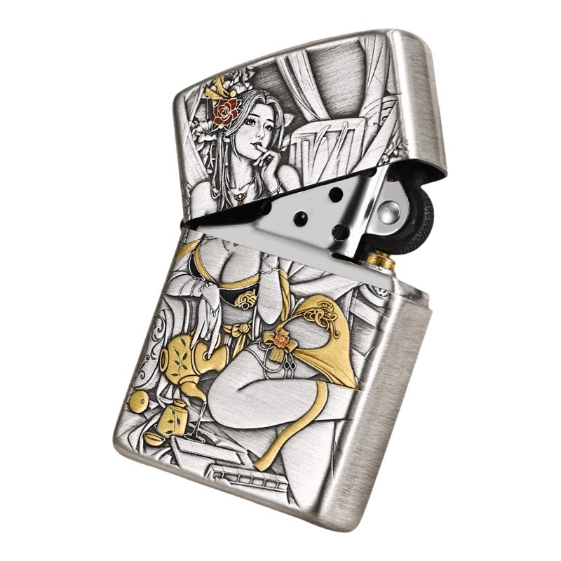 zippo银色防风煤油打火机