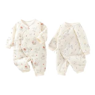 婧麒新生婴儿连体衣秋冬夹棉宝宝衣服婴幼儿哈衣爬服四季款和尚服