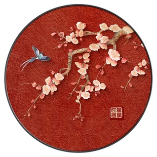 花鸟图新中式玄关挂画入户正对门宋代美学喜上枝头茶室圆形装饰画
