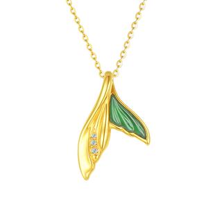 周大生童话鱼尾黄金钻石吊坠女足金翡翠吊坠项链送女友节日礼物