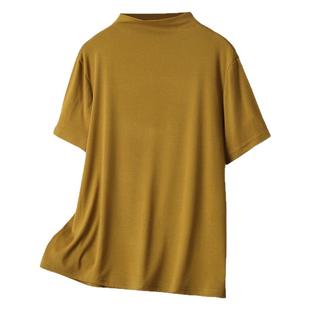 半高领大码女装春夏季五分袖面膜T恤上衣胖mm宽松中袖纯色打底衫