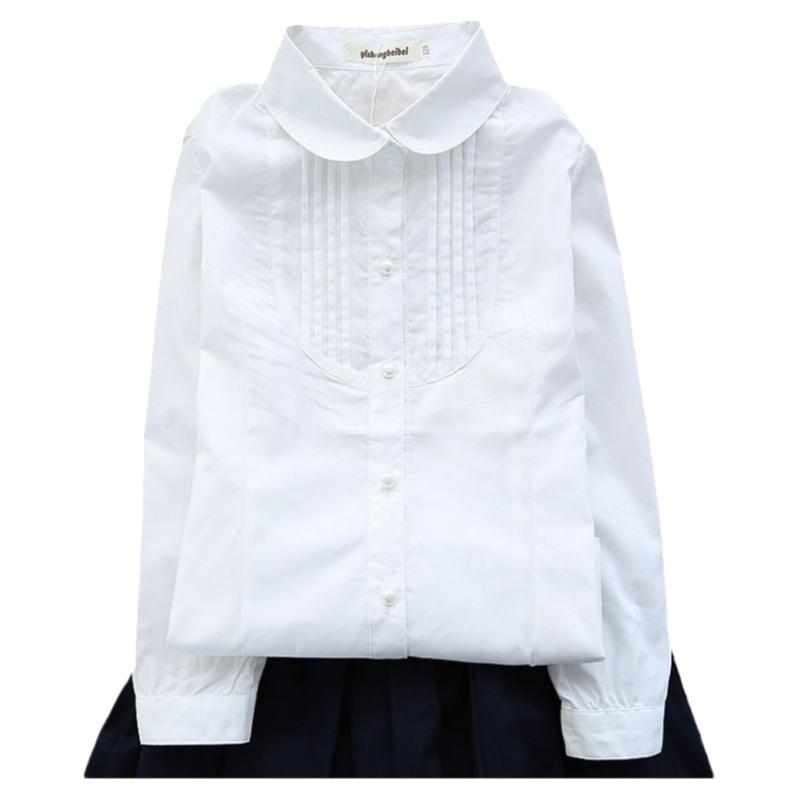 女童白衬衫学院风女大童长袖儿童衬衣纯棉白色女孩小学生校服套装