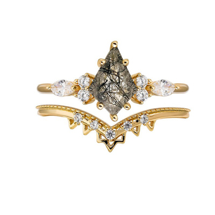 S925银日系小众设计感叠戴款套戒黑发晶/水草玛瑙戒指