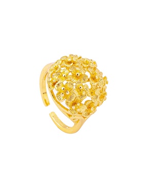 古法沙金简约花团女戒指