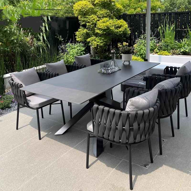 户外庭院桌椅别墅花园室外家具露天餐桌阳台休闲岩藤编藤椅防水板