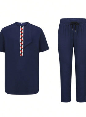 Summer Kaunda Men Suit 2Pcs Outfit Top and pants短袖男士套装