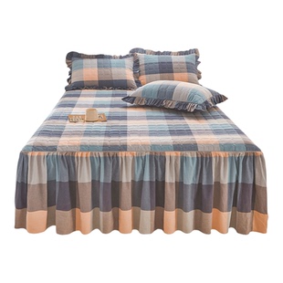 全棉水洗棉夹棉床裙单件纯棉带裙边床单防滑加厚床罩床盖四季通用