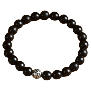 天然黑檀手串老银如意纹转运珠手链东非黑黄檀男女款国潮情侣礼物