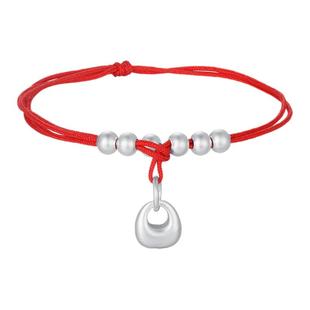 潮宏基小胖福足银手链银饰红绳手绳手饰银珠礼物新中式送女友