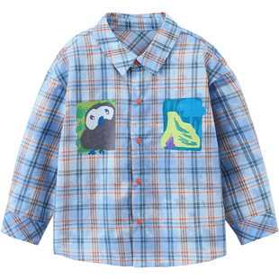 [纯棉]齐齐熊宝宝格子衬衫男童长袖衬衣儿童外套春季2026新款上衣