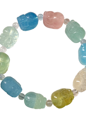 天然清新冰透摩根石貔貅随形手链