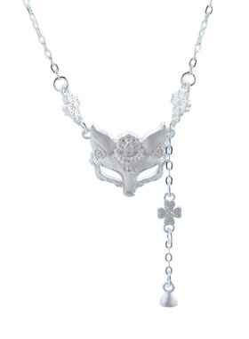 足银s990古法狐狸面具项链女