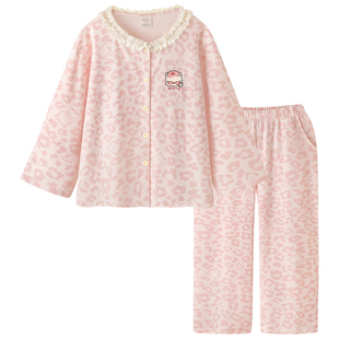 【联名款】睡衣女款春秋新款柔软纯棉磨毛长袖家居服甜美蕾丝套装