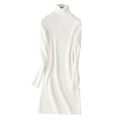 高领修身包臀打底毛衣裙