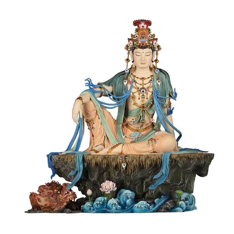 铜彩绘水月观音禅意供奉摆件
