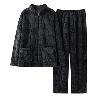 都市丽人保暖睡衣男款法兰绒秋冬季加厚加绒男士珊瑚绒家居服套装