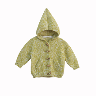 ZOYEMO儿童秋冬花色牛油果绿毛线连帽衫短裤宝宝套装