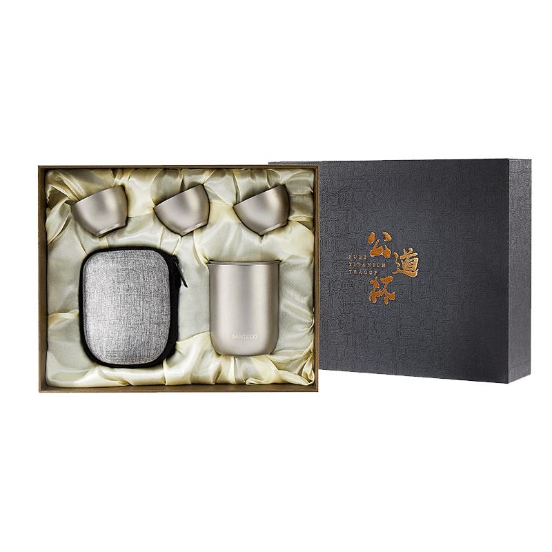 SANTECO尚態(tài)純鈦戶外旅行茶具套裝高端便捷式茶水分離禮盒鈦杯子