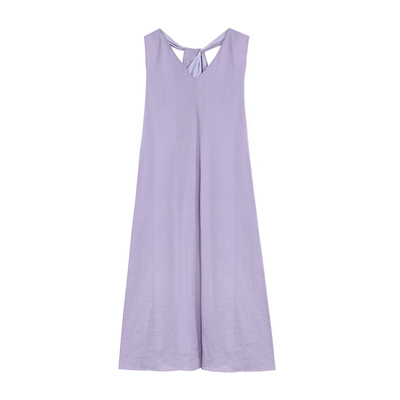 Maven Lin极简老钱风度假V领苎麻连衣裙女气质松弛飘逸宽松背心裙