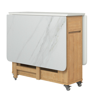 志光实木折叠餐桌小户型岩板餐桌椅组合可移动折叠桌家用吃饭桌子