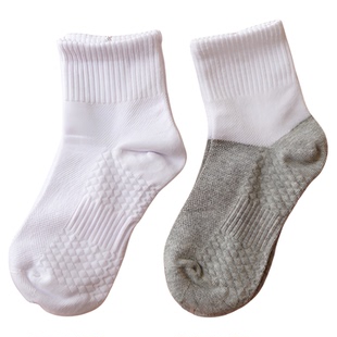 儿童袜子白色黑底男女童学生袜春秋纯棉防臭防滑跑步青少年中筒袜