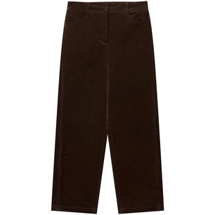 Hazzys哈吉斯灯芯绒裤子秋冬舒适时尚休闲裤直筒棕色长裤女士下装