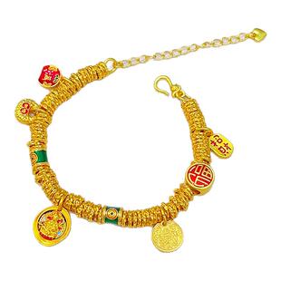 韦雪同款沙金烧蓝珐琅黄财神小胖福盘缠手链男女国风五路财神手串
