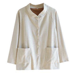 设计感德绒睡衣女单件上衣秋冬季磨毛条纹保暖V领长袖保暖家居服