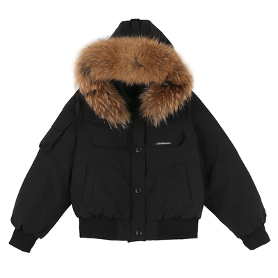 新款INS子大毛领工装羽绒服