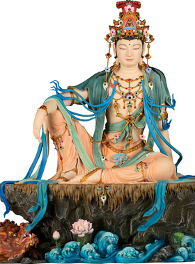纯铜南海水月自在观音佛像摆件