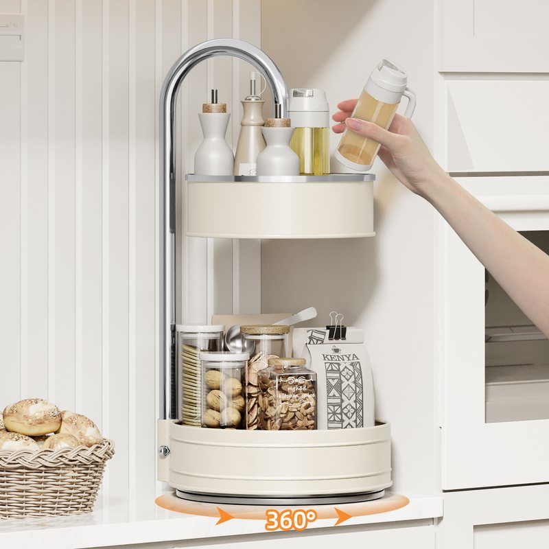 不锈钢厨房旋转置物架多层306调料托盘架子台面架旋转收纳多功能
