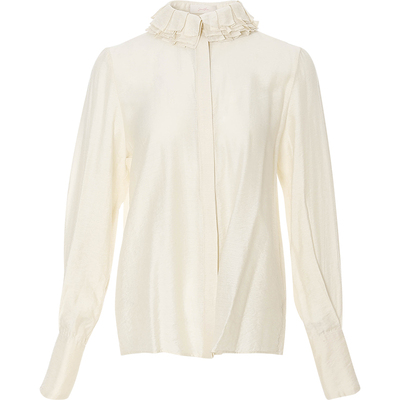 sincethen 长袖衬衫小香风上衣米色雪纺衫法式薄款娃娃领内搭女冬